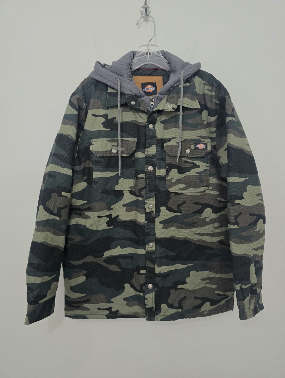 Dickies Men's Hydroshield Camo Duck Shirt Hooded Jacket Large